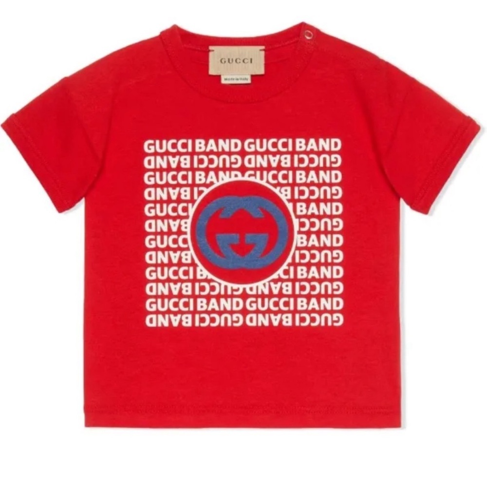 SOLD Gucci Kids Red Tee with Blue Logo